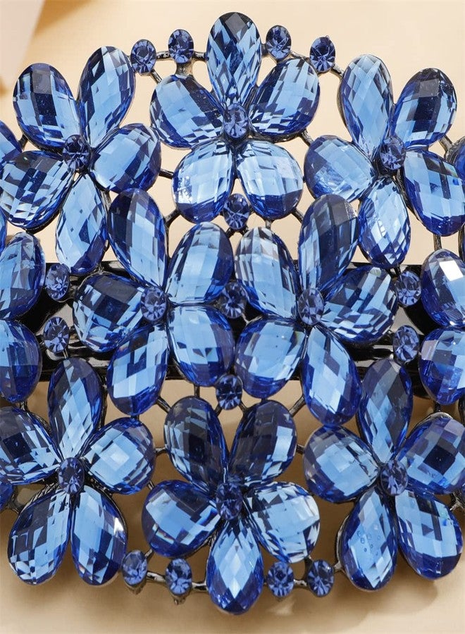 Aimimier Flower Crystal Hair Clips Shiny Rhinestone Hair Spring Clamp Hair Pins Bridal Hairpiece Wedding Hair Accessories for Women (Blue) - Image 5